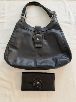 Coach Madison Lynn Soho Black Leather Hobo Shoulder Bag Purse F17092 and wallet