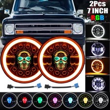 Pair 7 Inch Round Rgb Skull Led Headlights Halo Drl For Ford Model A 1930 1931