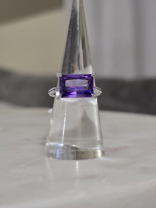 Bomb Party "Timelessly Unwavering" RG22723 Ring Size 7  Purple Topaz CZ Rhodium 