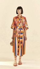 New w/ Tags Farm Rio Graphic Macaws Coral Mixed Midi Dress XS Small MSRP $265