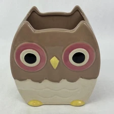 Central Garden And Pet Brown and White Ceramic Owl Planter w/ Pink Wings Eyes