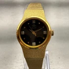 Seiko Watch Women 20mm Black Dial Gold Tone Gemmed Round 8Y21-0020 New Battery