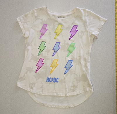 ACDC Shirt Youth Large White Lightning Bolt Graphic Band Rock Tee T-Shirt 2023