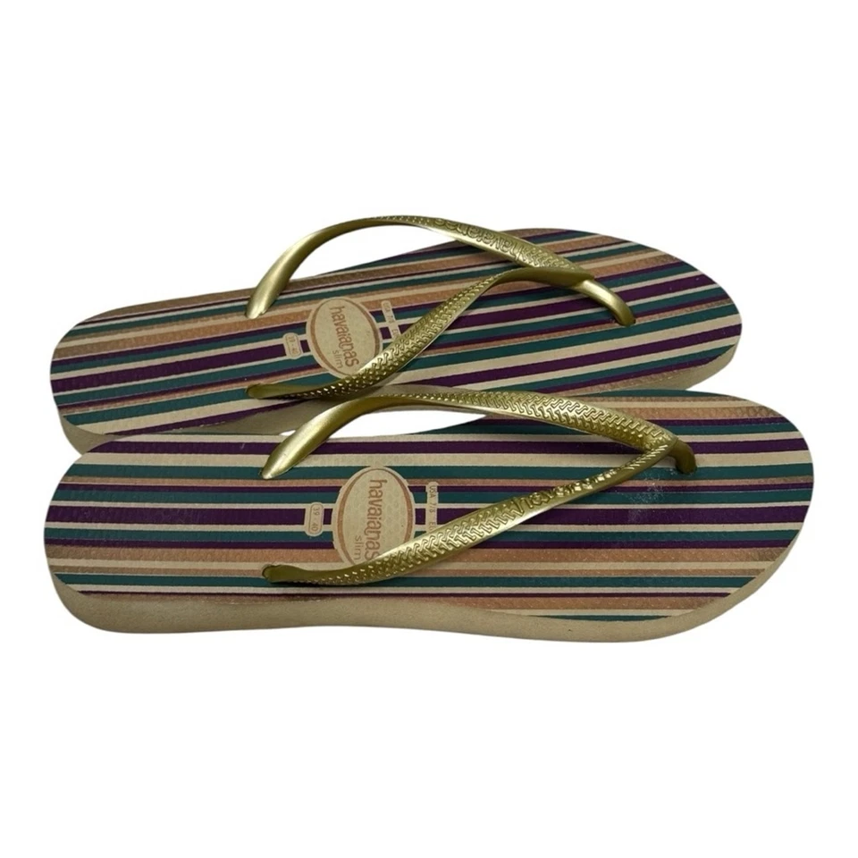 Sandalias Havaianas Multicolor Delgadas Cómodas Chanclas Dorado Talla 39/40 EE. UU. Talla 9-10 Foto 3 de 4