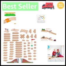 Safe 68-Piece Wooden Train Track Set with Engine Barge  Multiple Track Styles