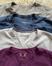 Women's Medical Scrub Tops Lot Of 4 Size SMALL Solid Colors Various Brands