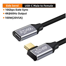 5A Type C Male Female 90 Angle Cable USB C Extension Cable Fast Charging USB Typ