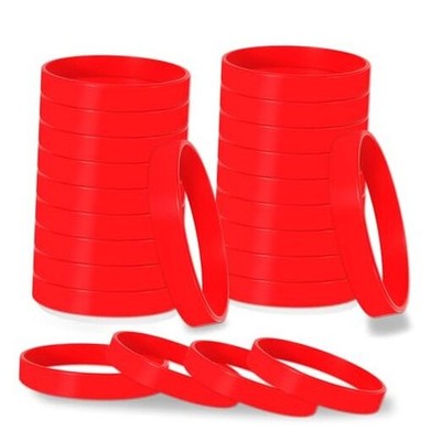 24 Pcs Silicone Bracelets Bulk Blank Color Rubber Wristbands for Men Women Red