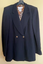 ESCADA LONG BLAZER WOOL IN BLACK SILK LINING IN CHEETAH PRINT CAT BUTTONS 40 M