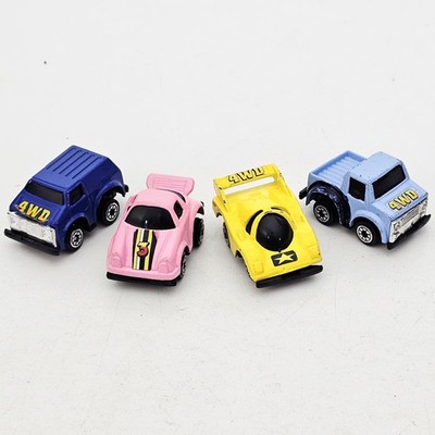 4x Metall 1½'' Miniaturautos RENNWAGEN PICK-UP VAN 4cm Keine Micro Machines!