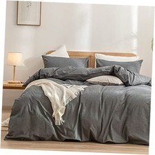 Duvet Cover Set 100 Oversized Queen 98" x 98" Dark Grey No Comforter 