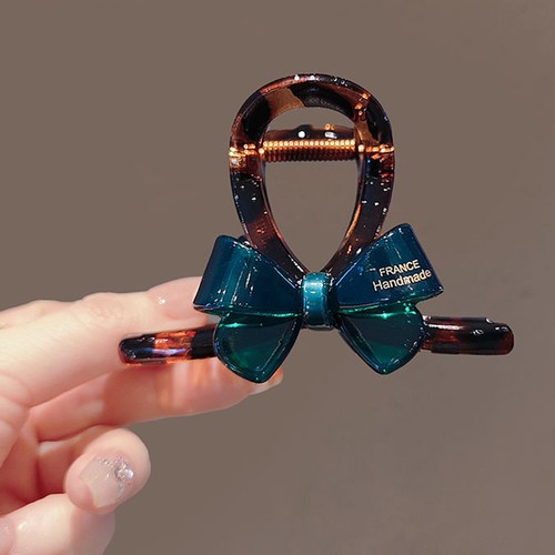 Korean Contrasting Bow Medium Shark Clip Fashionable Hot Stamping Hair Clip - Picture 10 of 13