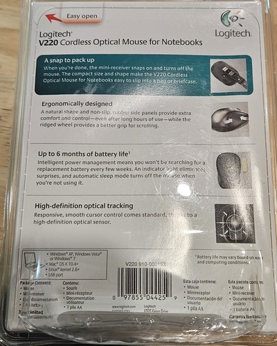 NEW Logitech V220 Cordless Optical Mouse For Notebooks Black & Grey PC / Mac - Picture 2 of 2