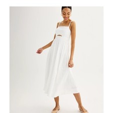 Nine West Linen Blend Cutout Front White Midi Dress Size XL