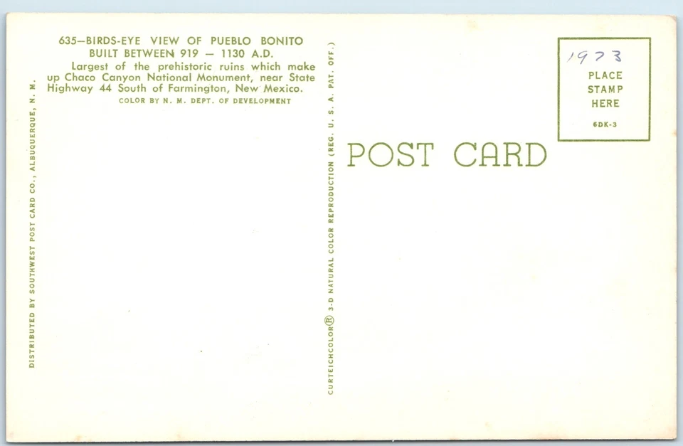 1966 Farmington, NM Pueblo Bonito Ancient Prehistoric Aztec Ruins Chaco PC A239 - Image 3 of 3