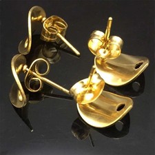 20pcs Gold Stainless Steel Oval Earring Findings Post Stud With Loop