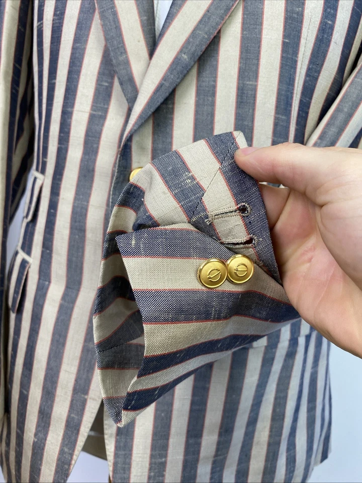 DUNHILL (38R) Silk Stripe Boating Rowing Henley Regatta Cricket Blazer Jacket - Image 4 of 4