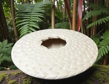 Mata Ortiz Pottery Lucia Quezada White Clay Flying Saucer Seed Pot Art Mexican