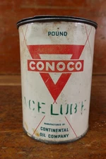 Vintage Early Conoco Race Lube One Pound Grease Can Graphic Motor Oil Can Empty