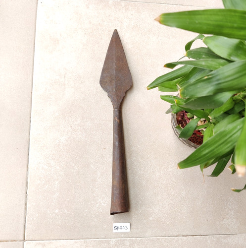 Antique Iron Spear Head 19th C Tribal Hand Forged Blade War Weapon Decor Old 12"