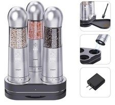 COSPRO Electric Salt and Pepper Grinder Set of 3 with Wireless Charging Base