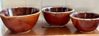 set of 3 vintage Hull Pottery nesting bowls in the brown drip glaze 8”,7”,6”