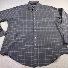 Geoffrey Beene Wrinkle Free Button Down Dress Shirt Men 17.5 34/35 Gray Plaid