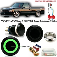 88-98 OBS Billet Aluminum Black Push Button Ignition Start Conversion Kit GREEN