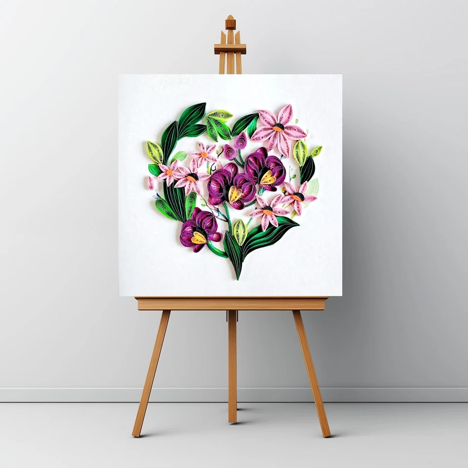 Floral Heart Quilling Greeting Card – Handmade 3D Paper Art - Image 3 of 4