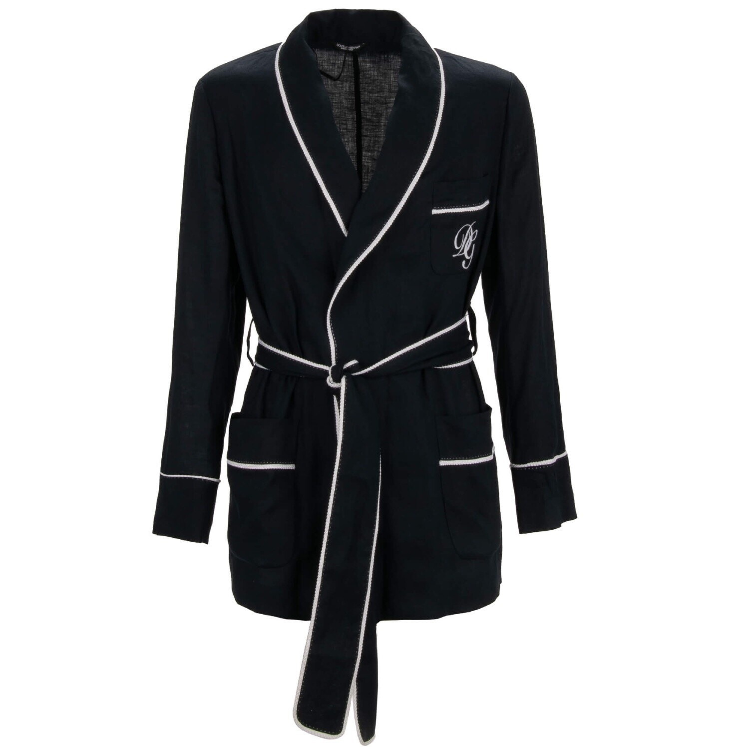 DOLCE & GABBANA DG Logo Brodé Manteau Blazer Bleu Blanc