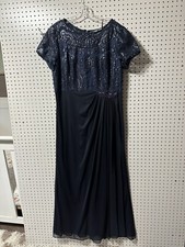 Mother of the groom Alex Evenings dress navy blue size 16 w/ earrings/hairpiece