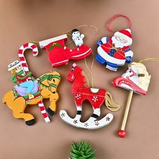 VTG Wooden Christmas Ornaments Die Cut Horses Santa Carousel Taiwan Mixed Lot