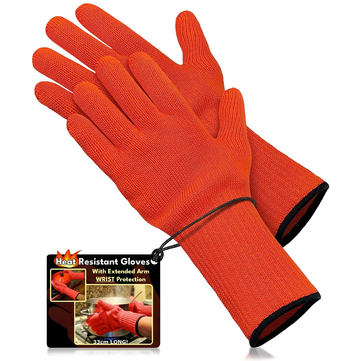 Oven Gloves With Fingers Heat Resistant Mitts Kitchen Cooking BBQ Long Arms  UK