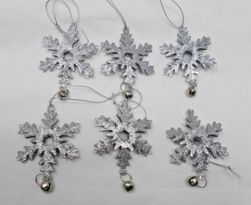 6 Vintage Silver Metallic 3D Snowflake Christmas Ornament 3" Tall