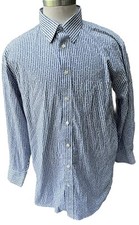 Stafford Blue White Striped Dress Shirt Travel Performance Super Regular Fit