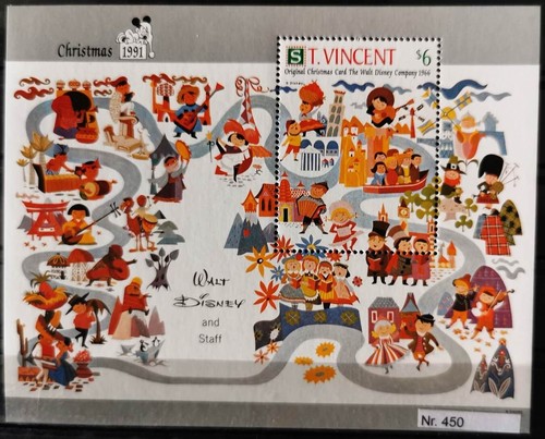 Biglietto Auguri DD450 St.Vincent MNH Disney Cartoni Animati Animazione Natale 1991 - Foto 6 di 6