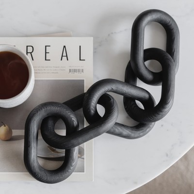 Wood Chain Link Decor - Modern Coffee Table Decor Items, Black Chain Decor fo...