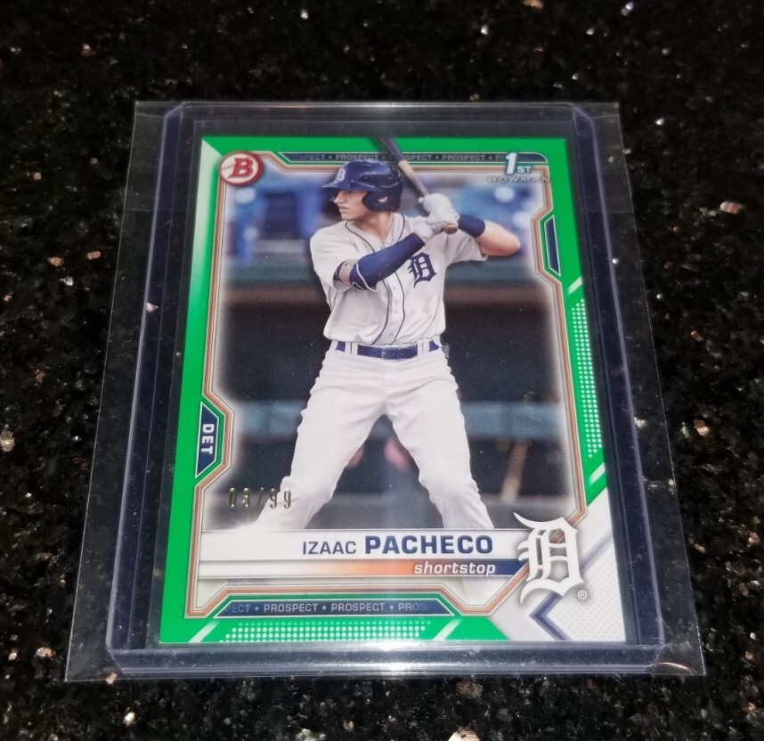 2021 BOWMAN DRAFT GREEN IZAAC PACHECO /99 1ST RC ROOKIE CARD DETROIT TIGERS