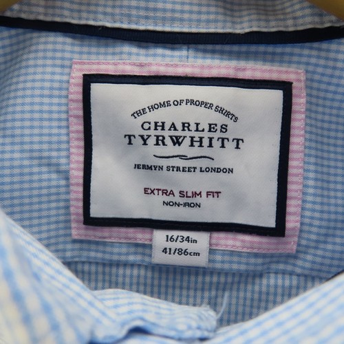 Charles Tyrwhitt Casual Shirt Mens Adult Size 34 Blue Check Long Sleeve - Picture 4 of 10