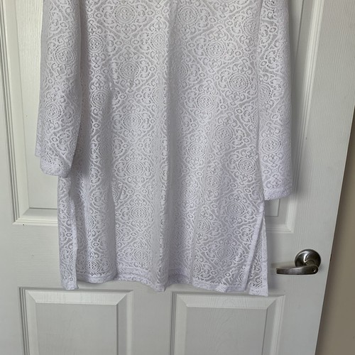 Mario Serrani Italy Large White Lace Dress-Tunic Beach Cover Up 3/4 Sleeve - Picture 4 of 9
