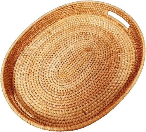 Rustic Handcrafted Rattan Tray - XL 17" Woven Serving Basket for Elegant Dining - Picture 3 of 8