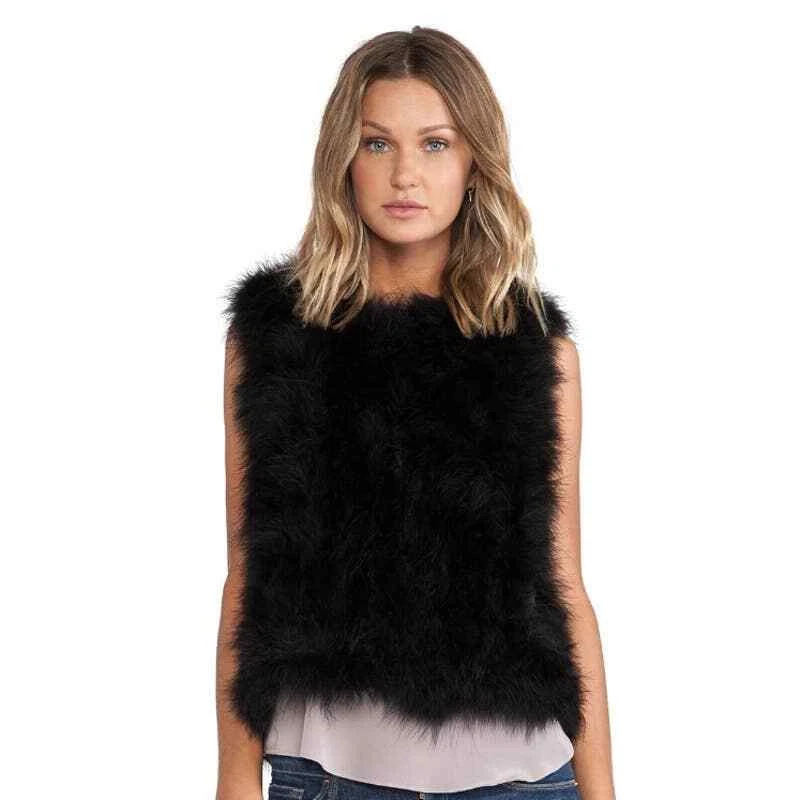 JOCELYN X REVOLVE Black Dyed Marabou Feather Vest Hook Front