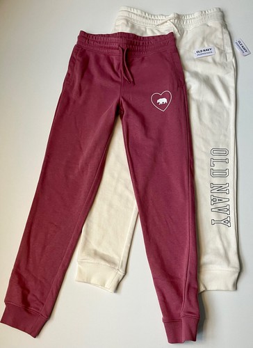 2 Pairs Old Navy Kids Joggers Size 10/12 -pink/cream Pull On Drawstring Logo - Picture 1 of 8