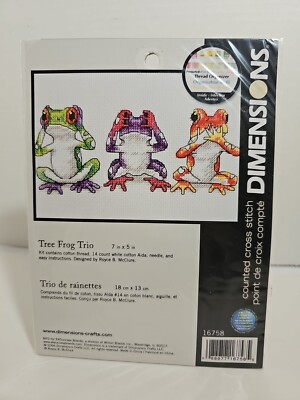 New Dimension Counted Cross Stitch 2006 Cute Tree Frog Trio 5x7