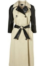 Top Shop Premium Real Leather Sleeve Trench Coat Uk 10 Burberry