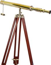Shiny Brass Marine Single Barrel Telescope Wooden Tripod Home Decor Brass Finish