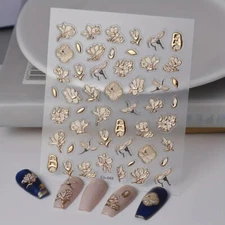 5D Embossed Rose Gold Flowers & Birds Assorted Designs Nail Art Vinly Decals