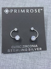 Primrose Sterling .925 Lab-Created CZ Cubic Zirconia Curved Stud Earring