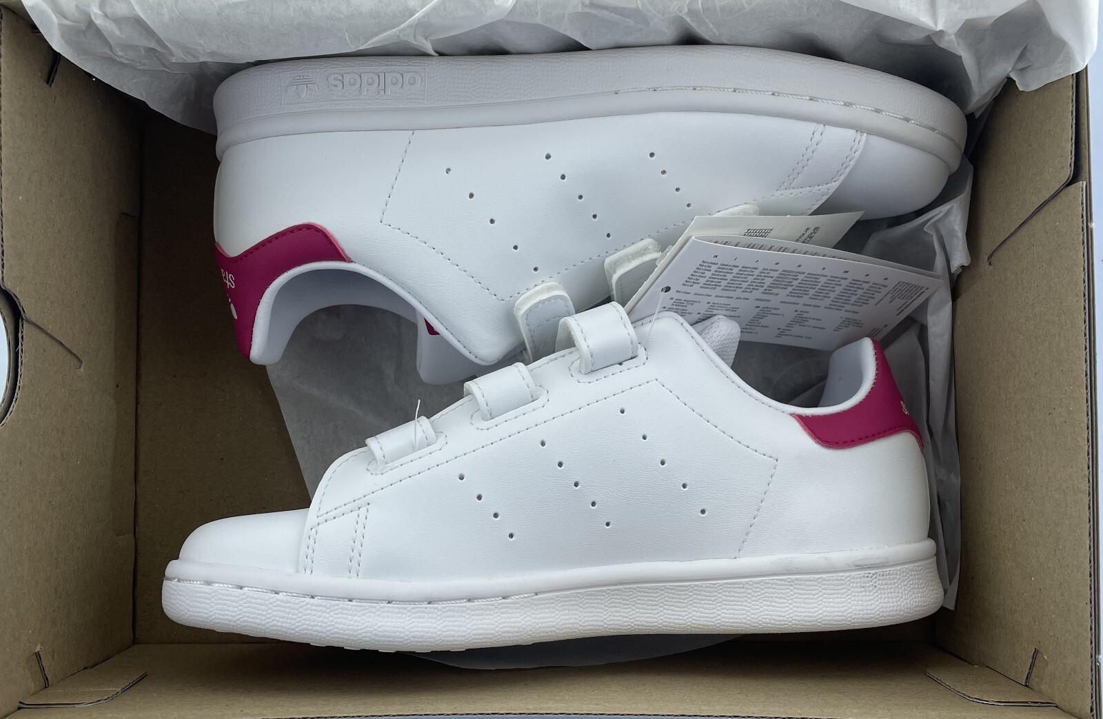 adidas Stan Smith CF C UK 2 White Pink Trim Hook & Loop Trainers MS6A4