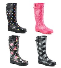 Womens Adjustable Calf Wellies Waterproof Ladies Festival Rain Wellington Boots